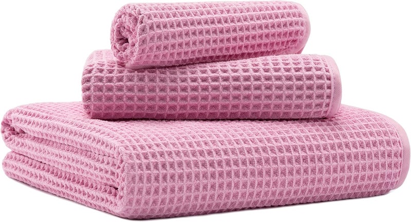 MICROFI New Microfiber Waffle Bath Towels, 3 Pieces, Oversized, Soft, Absorbent, Fast Drying, Lint Free, Includes Bath, Face and Hand Towels - Image 1